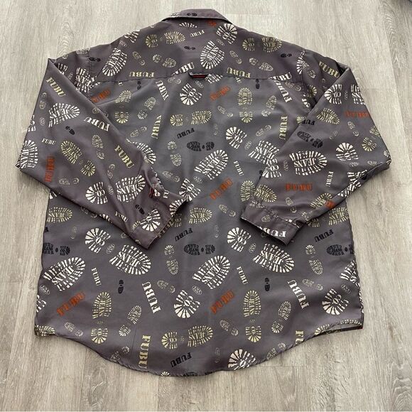 Vintage Fubu Jeans Collection Button Down Shirt Men’s Size XL Shoes Footprint - Picture 2 of 5